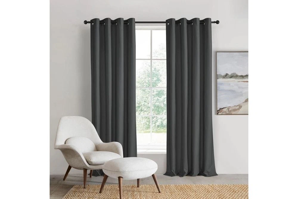 Sherwood Home Orlando Blockout Eyelet Curtain Pair (Charcoal) - 225x223cm