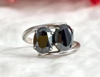 Hematite Oval Cut Bypass Shank Sterling Silver 925 Vintage Ring - sz 5.25