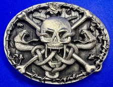 Skull Snakes Crossbones Gothic Cutout Vintage 1994 Bergamot Belt Buckle