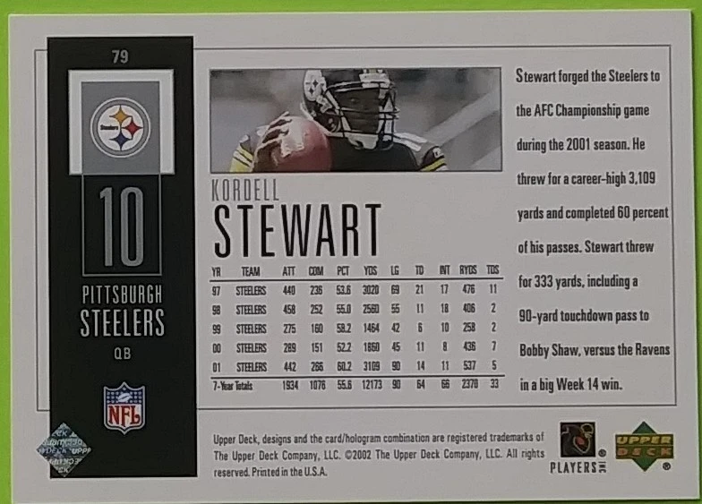 2002 Upper Deck (POH) #79 Kordell Stewart Football Card (Pittsburgh Steelers) - Image 4 of 4