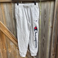 Youth Medium Champion Gray Sweatpants Elastic Waistband Fleece Interior