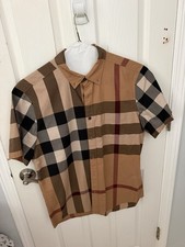 Burberry Men's M Regular Beige Check Cotton Woven Short Sleeve Button-Up Shirt