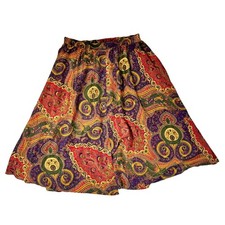 Valerie Stevens Pure Silk Paisley Midi Skirt Women  s 2XL Vintage Boho 90s Retro