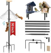 Bird Feeder Pole 90 Inch, w/ Squirrel Proof Baffle & Stainless Steel Spring