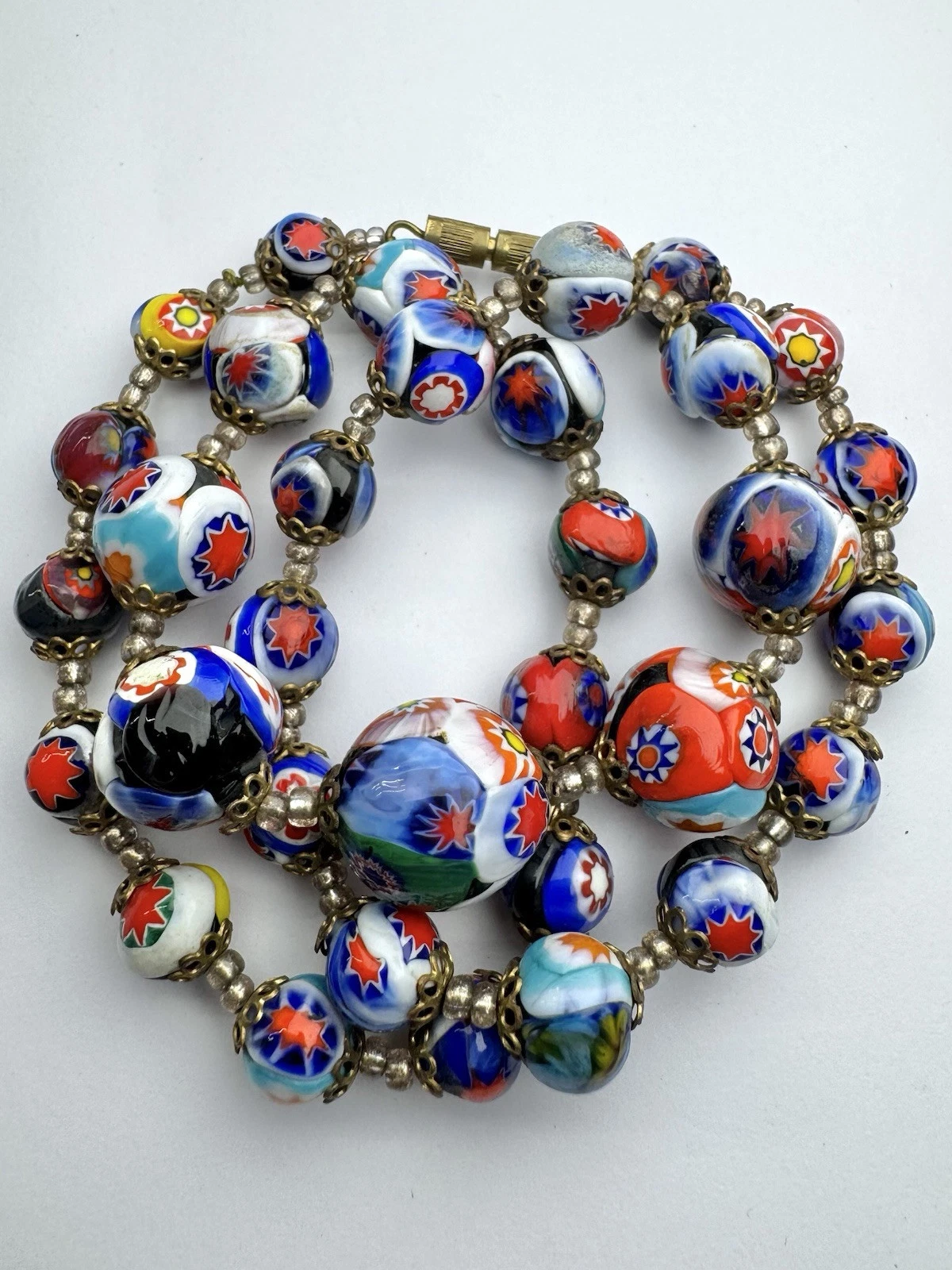 Italian Murano Hand Knot Millefiori Glass Bead Vintage Necklace Jewelry N100 21”