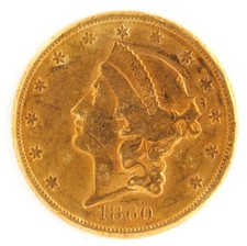 US 1860-S $20 Liberty Head Double Eagle .900 Fine Gold Coin San Francisco Mint