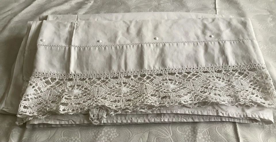 drap ancien brodé Et Dentelle Au Crochet,330/220 Cm ,occasion - Photo 3/4