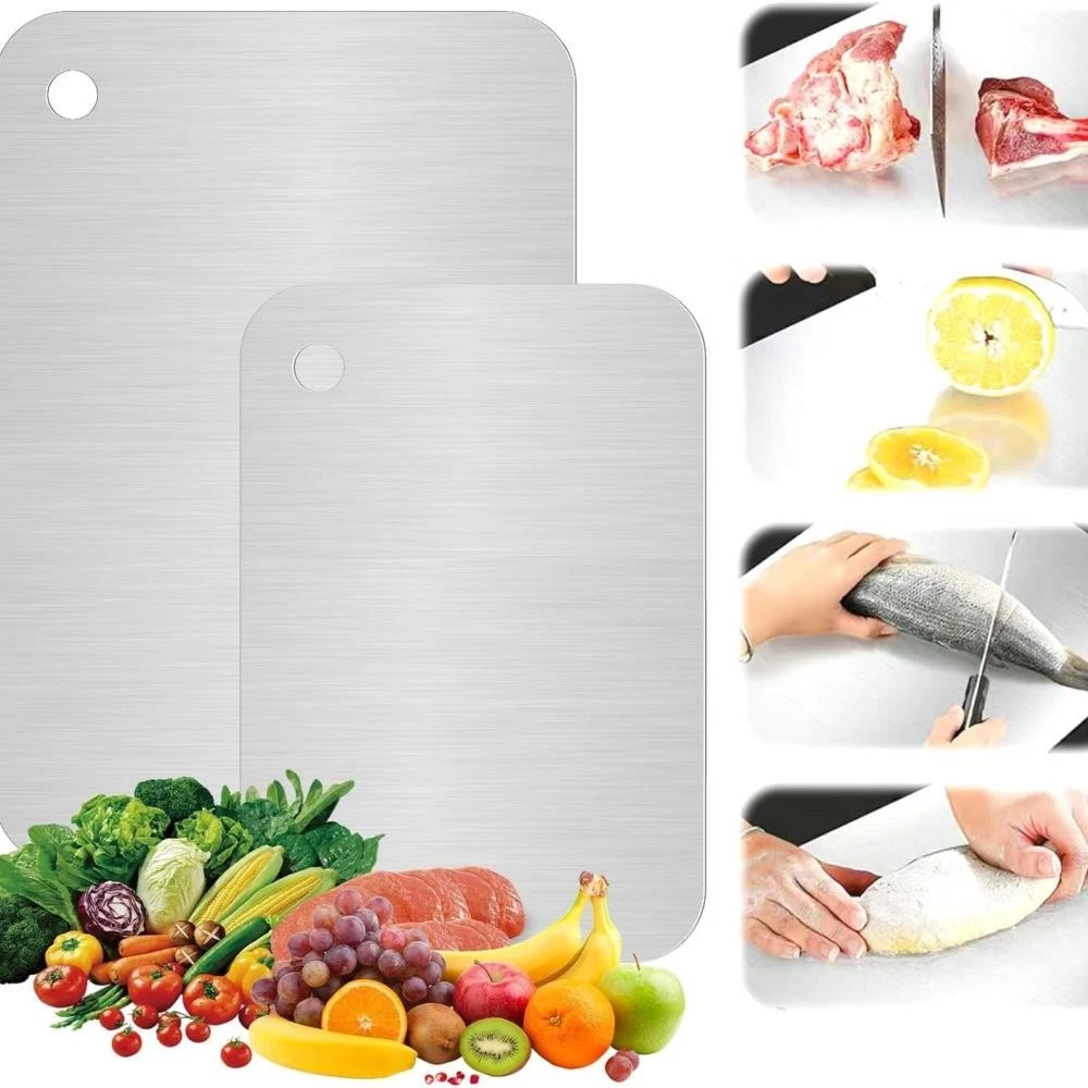 2Pcs Titanium Cutting Boards 316 Stainless Steel Set for kitchen work ✾✾
