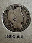 1908-O Barber Half Dollar 90% Silver New Orleans Mint Big US Coin Auctions NR