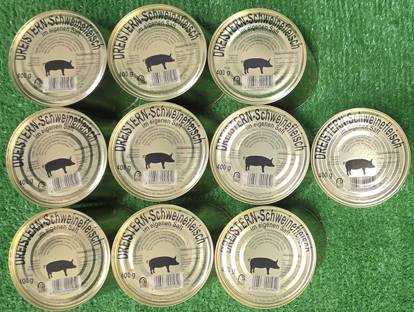 (9,99€/Kg) 20X Goldlack Dose Dreistern Schweinefleisch Im Eigenem Saft Versand0€-image
