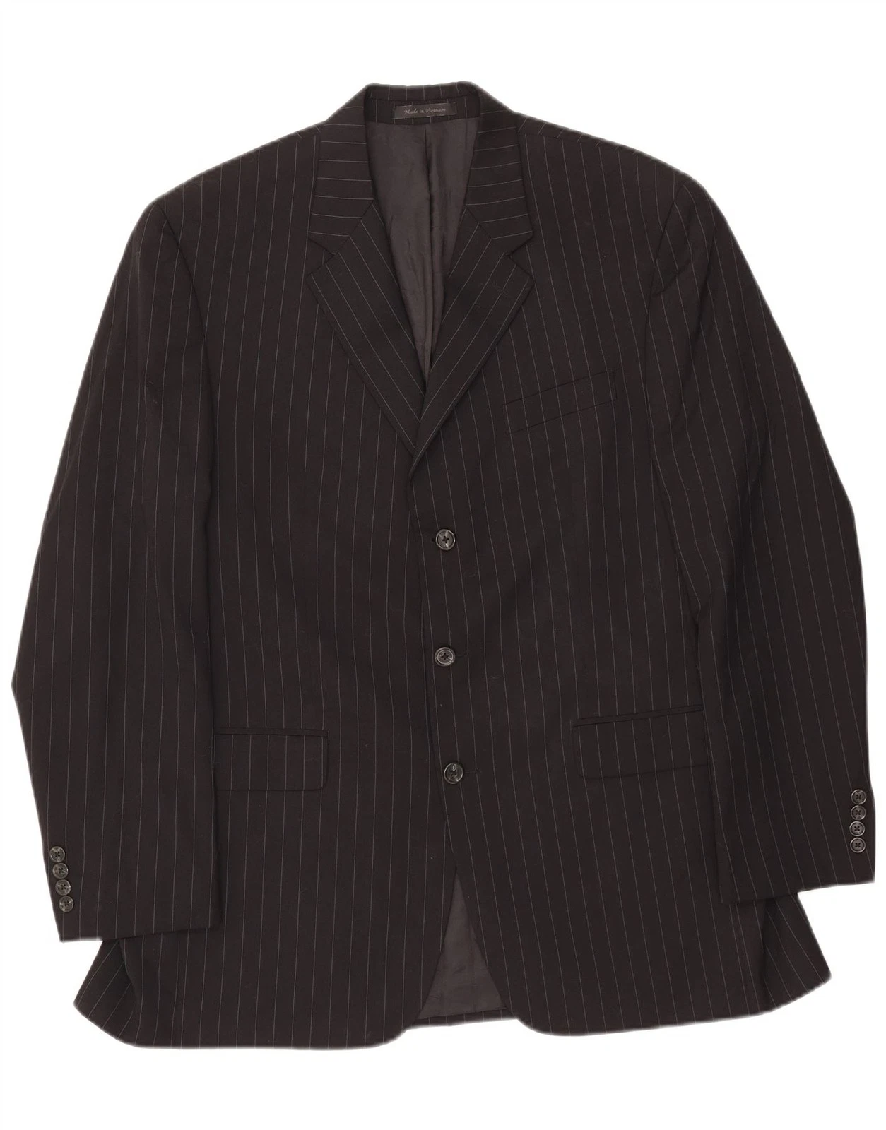 CHAPS Mens 3 Button Blazer Jacket UK 42 XL Black Pinstripe Wool AF36