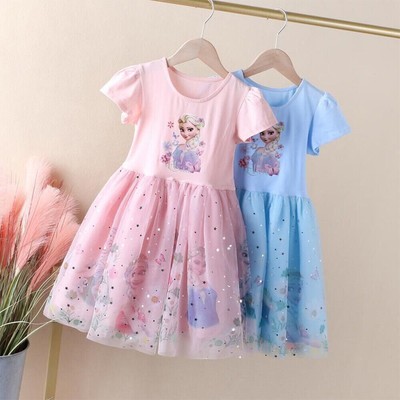 Mädchen Kinder Baby Sommer Shirtkleid Eiskönigin Frozen Elsa Tutukleid Tüllkleid
