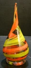 Vintage Murano Hand Blown Glass Orange & Yellow Striped Swirl Spire 6.75" Excel