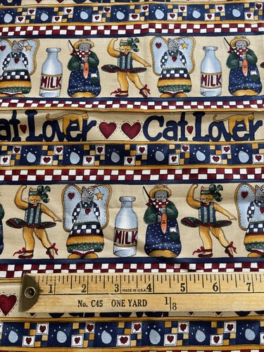 Cat Lover Cotton ALCAT Quilting Sewing Fabric Fish Bowl 2 Pc VTG 90s Y2K Country - Picture 3 of 5