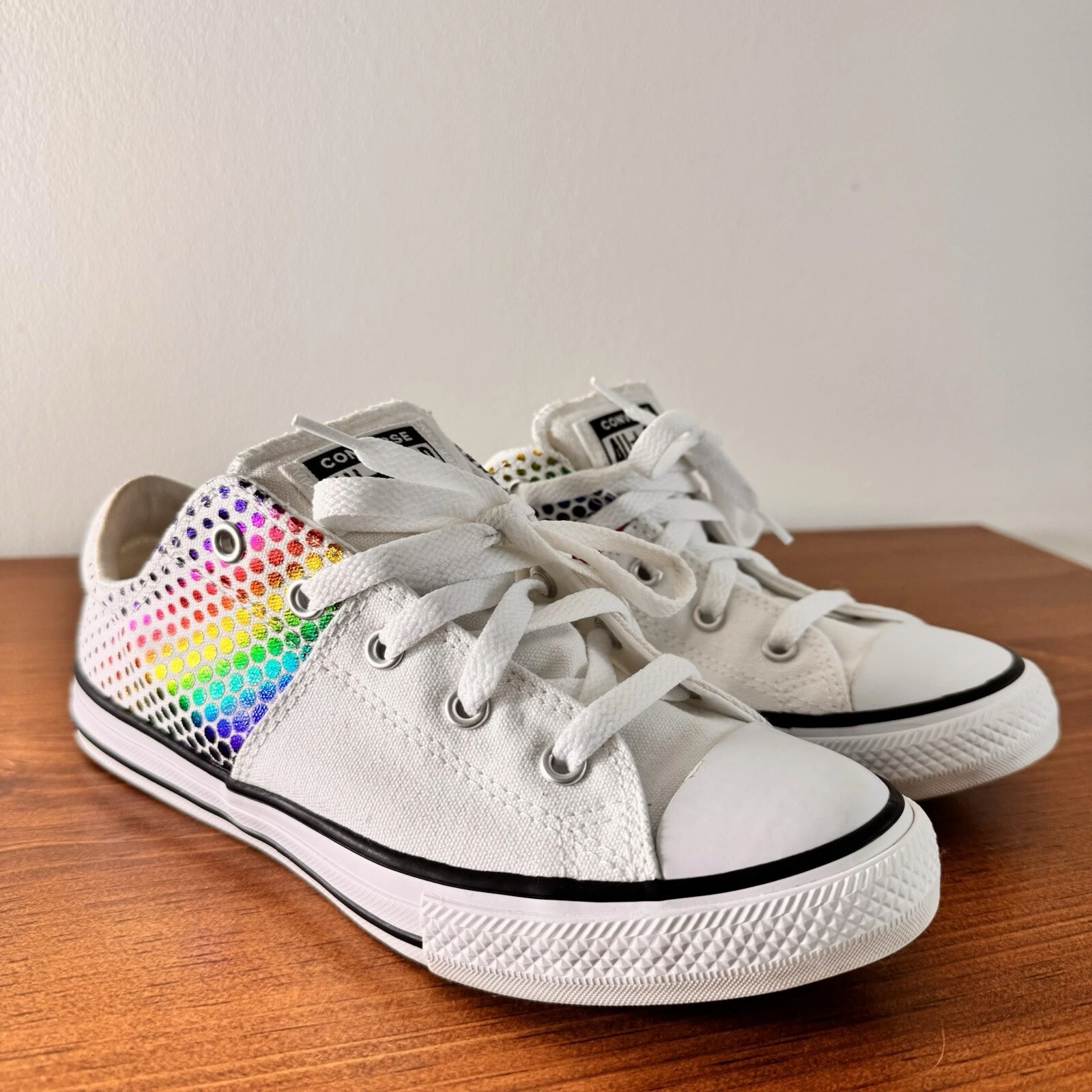 Scarpe Converse Rainbow Dot CTA Madison OX bianche sneaker junior taglia 3 nuovi 666308F