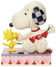 Jim Shore Peanuts Valentines Snoopy and Woodstock With Hearts Figurine 6007937 T