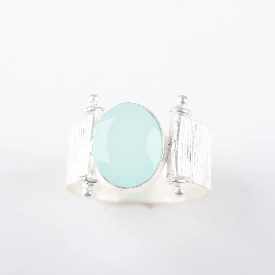 Anel para ela calcedônia aquática anel de pedra preciosa natural anel de prata esterlina 925 - Imagem 2 de 4