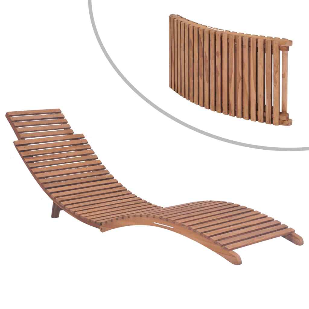 NNEVL Folding Sun Lounger Solid Teak Wood UK