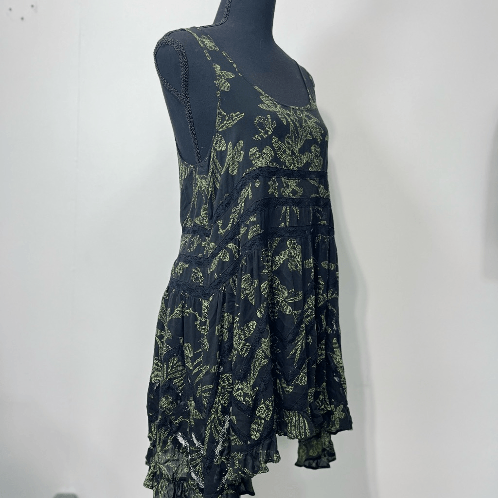 free people voile and lace trapeze dress Free People Voile & Lace Trapeze Slip Dress Gray Red Floral Boho Size Small