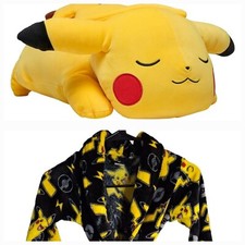 18" Sleeping Pikachu Ultra Soft Plush/XS 4-5 Pikachu Flame Resistant Bathrobe