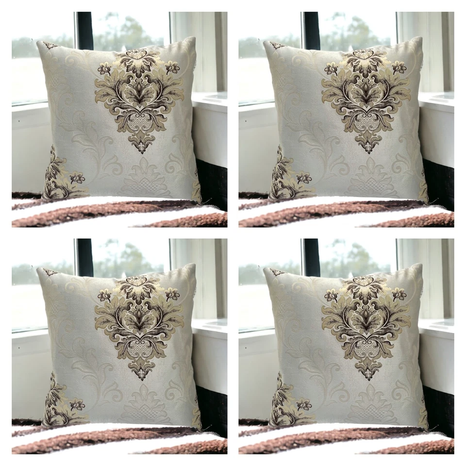 DAMASK Grey Cream Embossed Cushion Covers 18x18" - Set of 4 Jacquard - Image 4 of 4