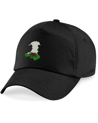Baseballkappe bestickt Wales Flagge Karte, Wales Cymru Dragon UK Bestandteil Ve Day