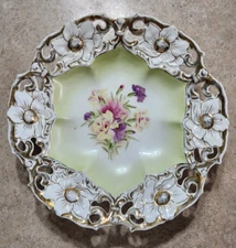 Rudolf Wachter RW Bavaria Floral Bowl Pink Yellow Oversized Gold Tone