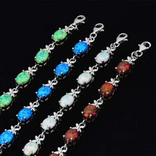 Vikoly Blue/White/Orange/Green Oval 925 Sterling Sliver Fire Opal Bracelet 18cm