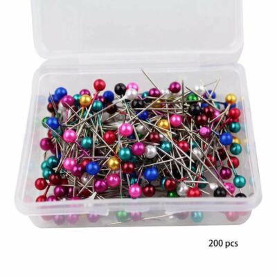 200 Pearl Pins Dressmaking Craft Sewing Hemming Tailors Pins Assorted ...