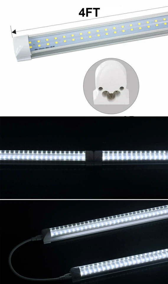 PACK 10-100 LED INTEGRADO 4FT T8 Tubo Bombillas 36W 6500K Doble Línea CLARO Foto 3 de 4