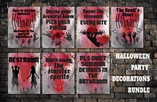 7 Poster Halloween Party Decoration Funny Digital Printable Custom Menu Template