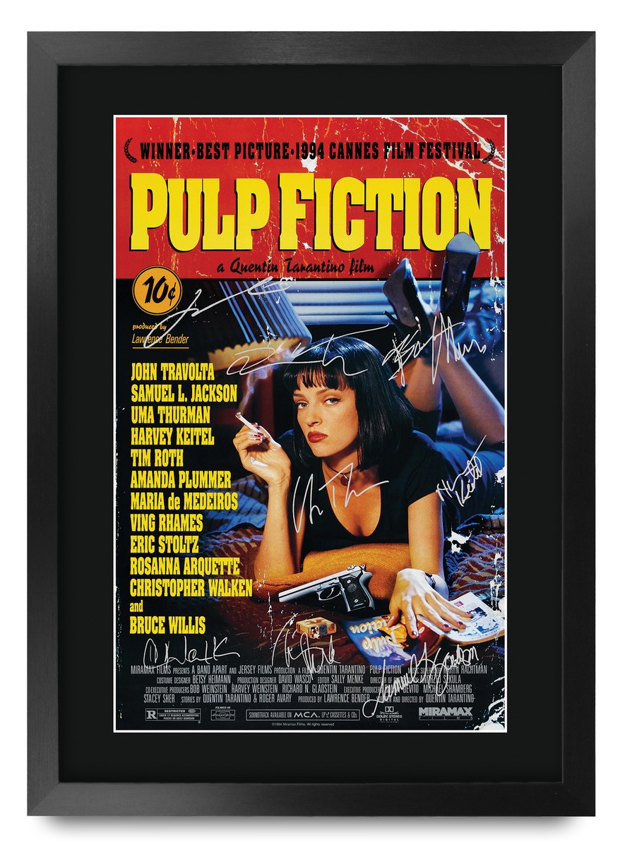 Pulp Fiction Movie Poster Cast Signed Printed Autograph A3 Framed