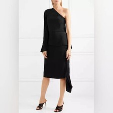 Stella McCartney Black Cady One-Shoulder Draped Peplum Dress, Size XS