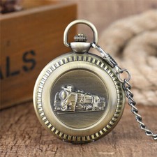 Antique Style Locomotive Train Men Women Quartz Analog Pocket Watch FOB Chain