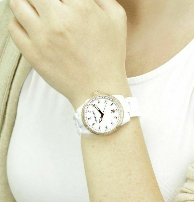 Michael Kors White Acrylic Crystal Dial Gold Tone Michael Kors Emery Analog Crystals White Dial Gold Steel  main image 2