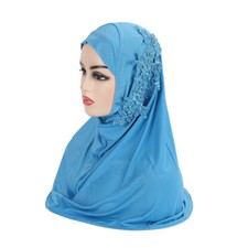 Girls Muslim Hijab Islamic Scarf Lace Applique Shawls Ramadan Prayer Underscarf