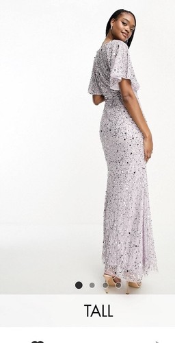 Beaut Tall Bridesmaid embellished maxi dress with Flutter Sleeve lilac Size 12 - Picture 3 of 4