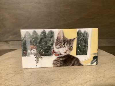ACK  ART TILE NEW HAND PAINTED CAT IN THE WINDOW  8'' X 4'' GREAT CHRISTMAS GIFT