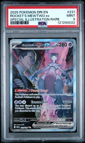 2025 POKEMON DESTINED RIVALS SPECIAL ILLUSTRATION TEAM ROCKET'S MEWTWO EX PSA 9