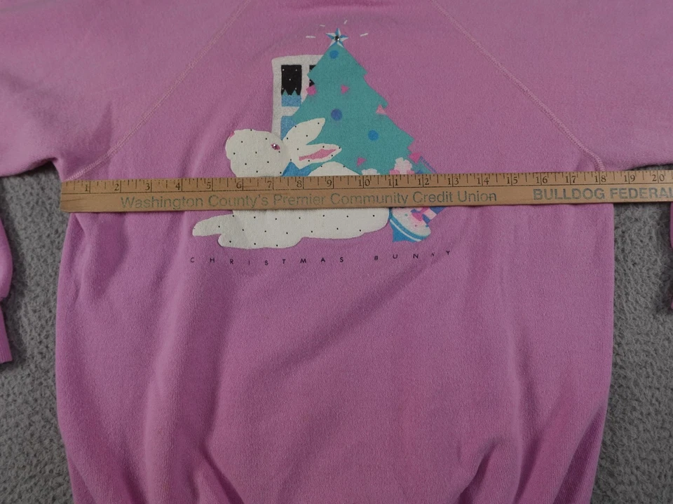 Sudadera Vintage Navidad Mujer Mediana Rosa Conejito Vacaciones Linda Hecha EE. UU. 90s Foto 3 de 4