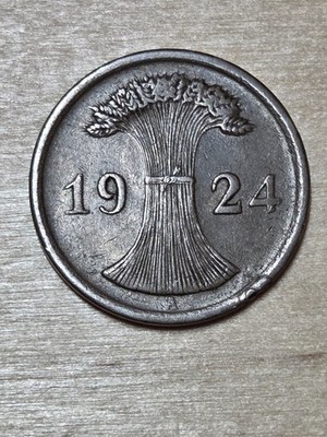 Germany 2 Rentenpfennig coin, 1924 A. KM# 31, bronze. Wheat sheaf. Berlin mint.