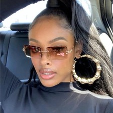 Rectangle Rimless Frame Sunglasses UV400 Lens Women Travel Outdoor Glasses