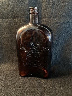 Vintage Hudson's Bay Co. Embossed Amber Whisky Flask Bottle - Pro Pelle Cutem