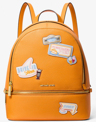 NWB Michael Kors Rhea Embellished Orange Leather Backpack 35T5GRAB2I Dust Bag F