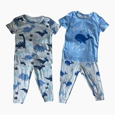 Lot 2 Snug Fitting Baby Boy Pajamas Sets Dinosaur Whale Blue Pants 12-18M NWOT