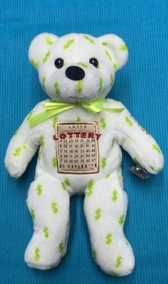 Vintage 1999 Lucky Bear Collection Lottery Lotto Plush White Green Dollar Signs