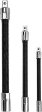 3-Piece Flexible Socket Extension Bar Set 1/2" 1/4" 3/8" One Size, Black 