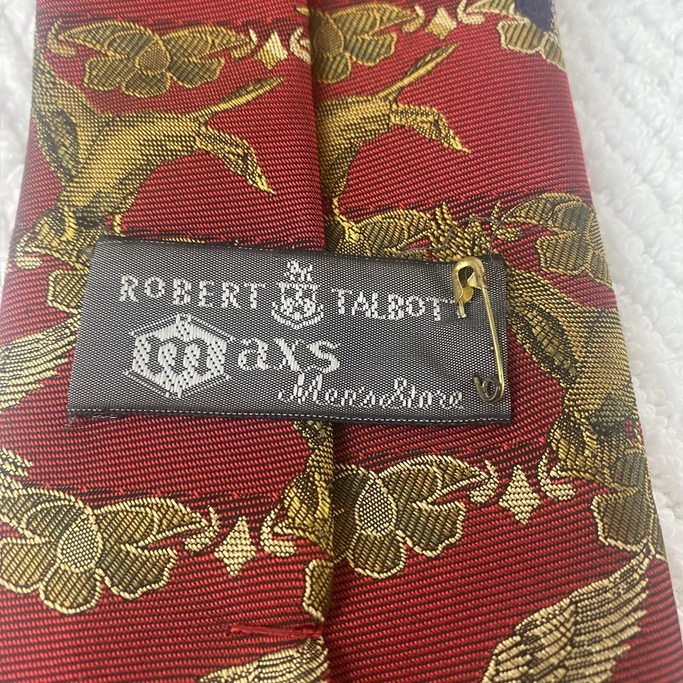 Corbata de caza Robert Talbott para hombre roja seda estampado pato mallardo Inglaterra Foto 3 de 4