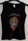 Ed Hardy Womens Black Leopard Rhinestone Studded Tank Top Vest Size XL