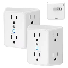 6-Outlet Adapter Extender 2 to 3 Prong Polarized Plug Mountable Wall Tap 900J Su